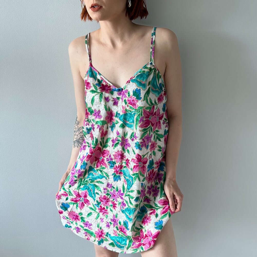 Val Mode Lingerie Vintage Floral Mini Slip Dress